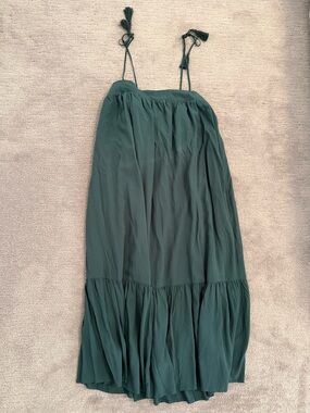 GAP Forest Green Dress with Ruffled button and Tassel Straps